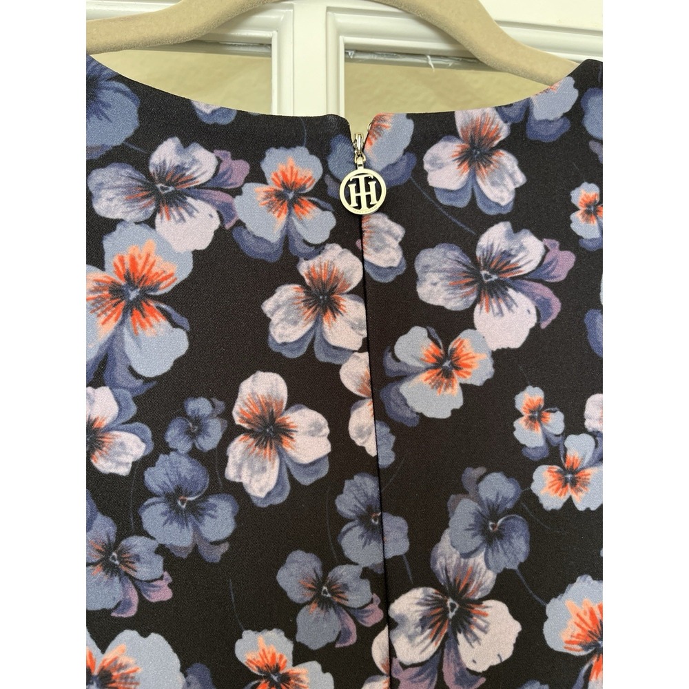 Women's Knee Length Floral Navy Blue Tommy Hilfiger Dress Bell Sleeve Size 6 - Picture 6 of 8